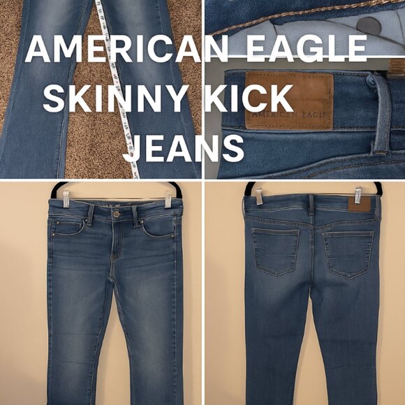 American Eagle Skinny Kick Jeans Women’s 12 Long Super Stretch Medium Wash Denim - Picture 1 of 7